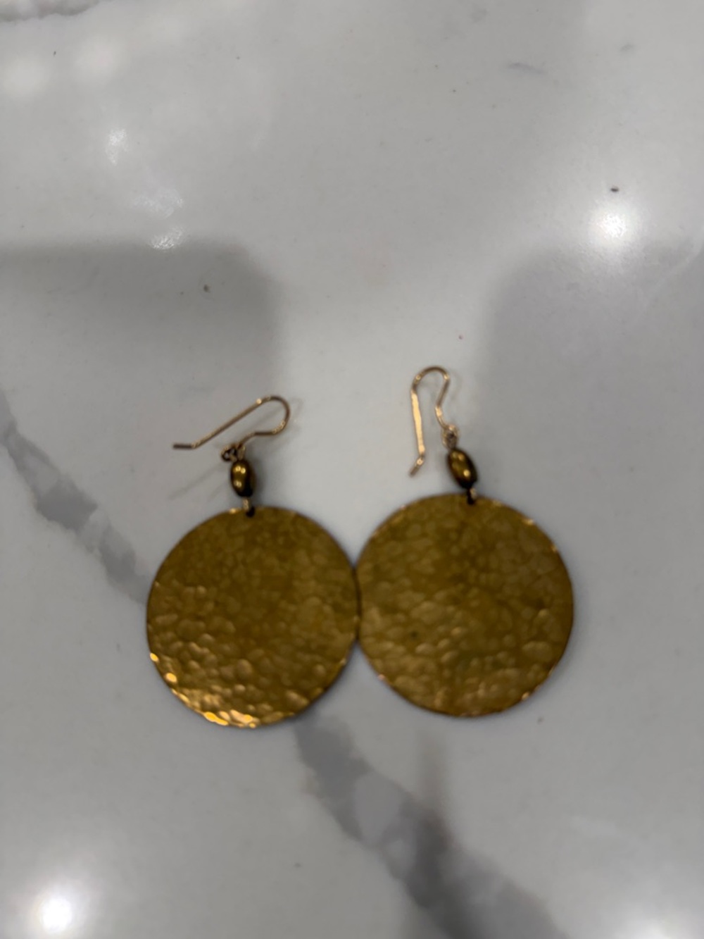 Gold Hammered Disc Drop Earrings - Women Jewelry